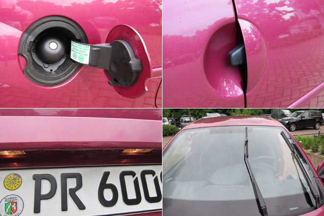 Den vollintegrierten Renault-Tankdeckel hat der Twingo nicht. Die Trgriffe sind weder chic noch praktisch, erst recht nicht sicher. Gut: zwei Kennzeichenleuchten und ein groes Wischfeld