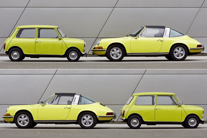 Der Ur-Mini erschien 1959 etwas vor dem Elfer. Beides waren und sind vllig verschiedene Autos, doch BMW hat im Gratulationstext diverse Gemeinsamkeiten herausgearbeitet