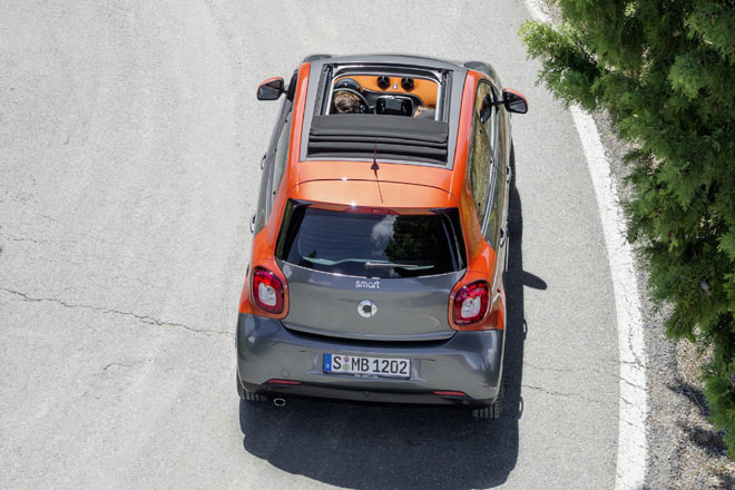 Hier gibt es wie beim Schwestermodell Renault Twingo auch ein Faltverdeck