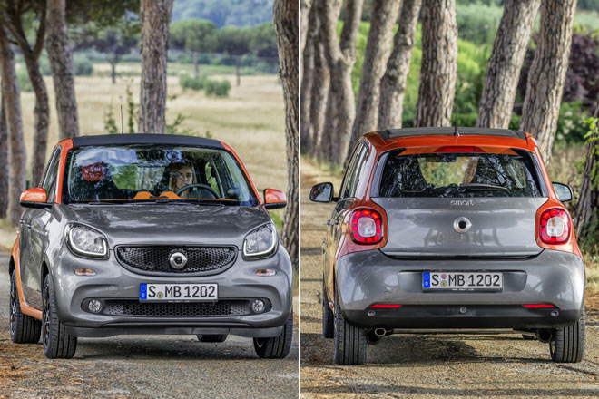 Noch einmal der Forfour, der nur 600 Euro teurer wird als der Fortwo. Mit 71 PS drfte er etwa ab nur 11.600 Euro kosten. Die nur drei Parksensoren sind lieblos integriert