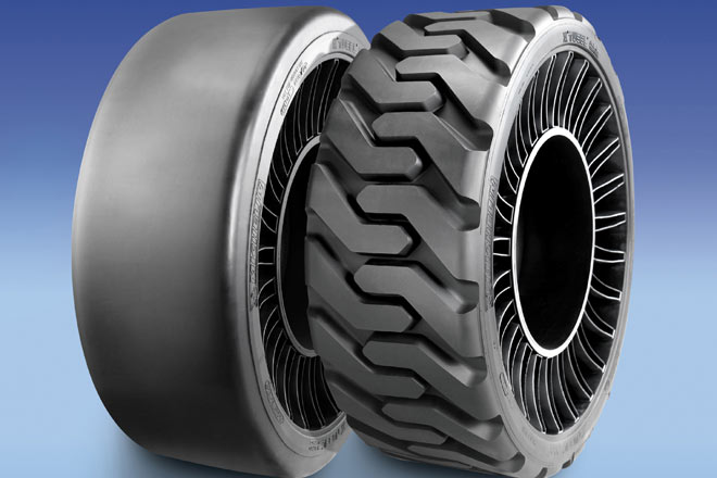 Der X Tweel SSL mit paarweise angeordneten Speichen in zwei Ausf�hrungen f�r glatten und unebenen Untergrund