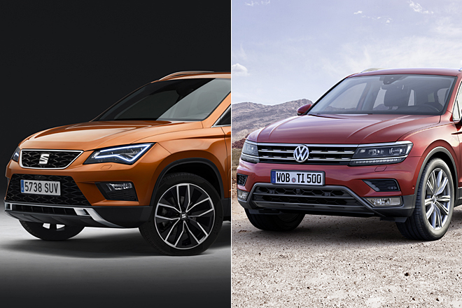 Der Tiguan wirkt bulliger im Vergleich und profitiert auf dem Foto zusätzlich von der besseren Farbe und dem (nicht unbedingt realistischen) geringeren Abstand zwischen Rad und Radhaus
