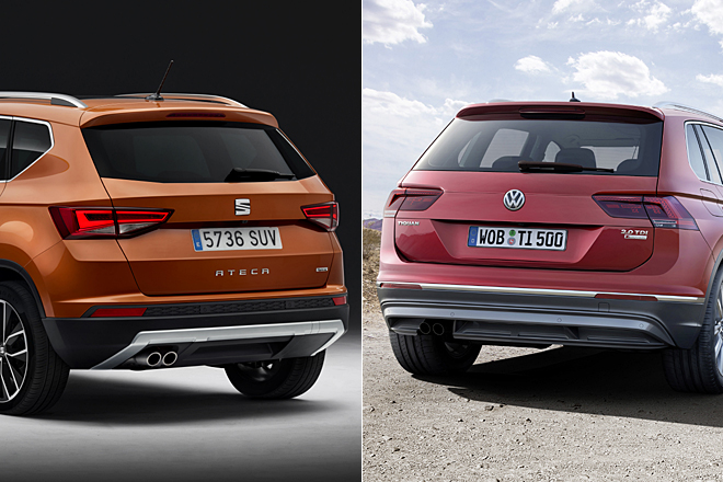 Das Bessere (Tiguan) ist des zweifellos Guten (Ateca) Feind: Bei Leuchten, Rückstrahlern, Antenne und auch insgesamt wirkt der VW noch etwas liebevoller gezeichnet