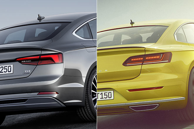 Die Gestaltung des Bereichs der Heckleuchten, der Reflektoren und des �bergangs von Blech zu Glas gef�llt beim Arteon besser als beim A5