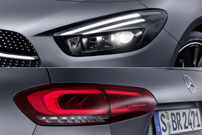 Das Tagfahrlicht (Bild zeigt Design ab der zweiten Ausbaustufe) ist markenuntypisch gezeichnet. Nach langen Jahren der hässlichen Leuchten hat Mercedes hier aber das Niveau der Mitbewerber inzwischen erreicht &ndash; mindestens