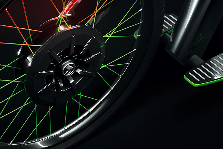 ... eine Gewichtsverlagerung erkennen und in Beschleunigung (bis auf 45 km/h) oder Bremsen umsetzen. Hinten ist im 5,5 PS starken Radnabenmotor eine Rekuperationsbremse integriert, &raquo;