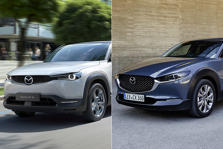 Von vorne ist die Sache nicht ganz so klar. Doch schon die runden Radläufe sprechen für den CX-30