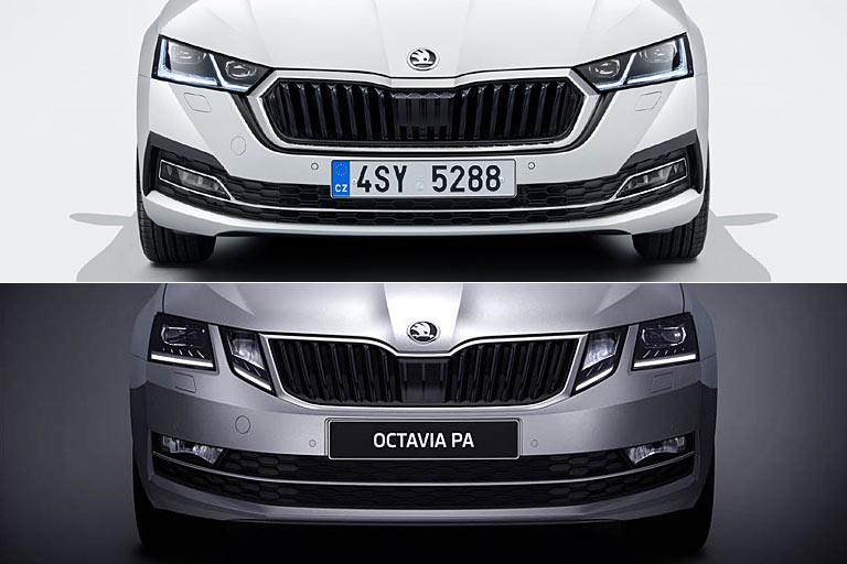 Neuer und bisheriger Octavia im Vergleich: An das Vier-Augen-Gesicht hatte man sich durchaus gewöhnt, doch das neue Antlitz ist klar besser gelungen