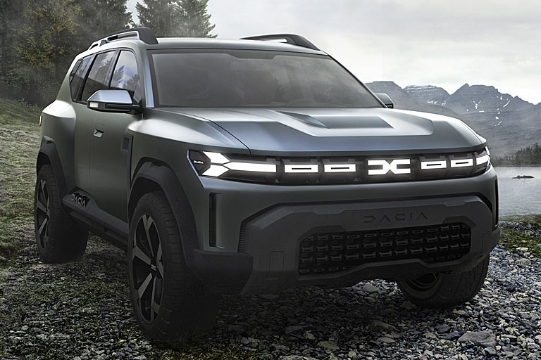 Wie das auf einem Auto aussieht, wissen Dacia-Fans schon seit der Vorstellung der Bigster-Studie Anfang des Jahres