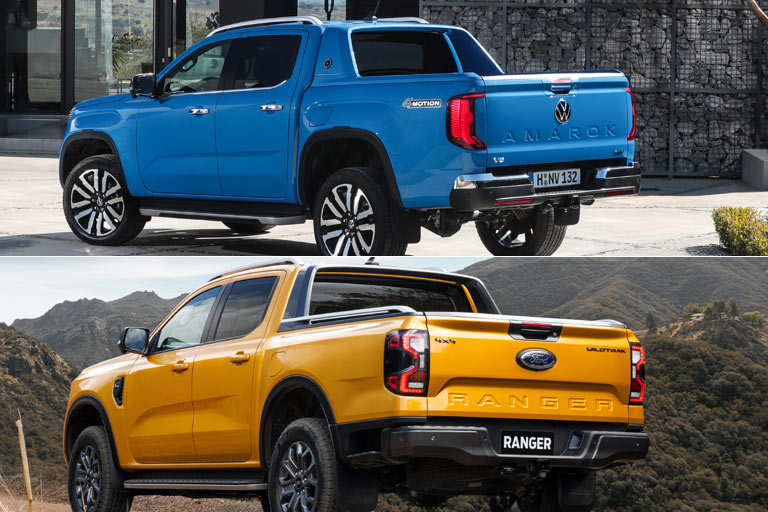 Auch Heckklappe, Leuchten und Stoßfänger zeigen deutliche Unterschiede, sogar Türprägungen und Tankdeckel sind abweichend gestaltet. Das größte Abgrenzungsmerknmal sind aber die Radhäuser (rund vs. eckig) und der Einsatz im vorderen Kotflügel des Ranger