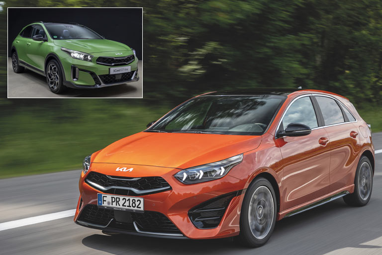 Der normale Ceed, hier ebenfalls als GT-Line, hat die Überarbeitung bereits erhalten. Er zeigt auch gut die neue Tagfahrlicht-Signatur mit drei Pfeilen, die das bisherige Vier-Punkt-Design à la Porsche ablöst