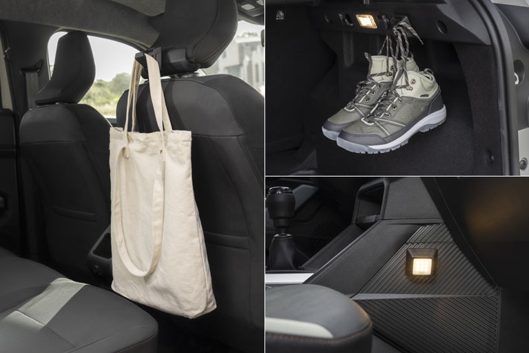 Unter der Bezeichnung &raquo;YouClip&laquo; kommt ein System zum Einsatz, mit dem sich verschiedene Zubehörteile wie Haken oder eine LED-Lampe an bis zu sechs Stellen im Innenraum befestigen lassen