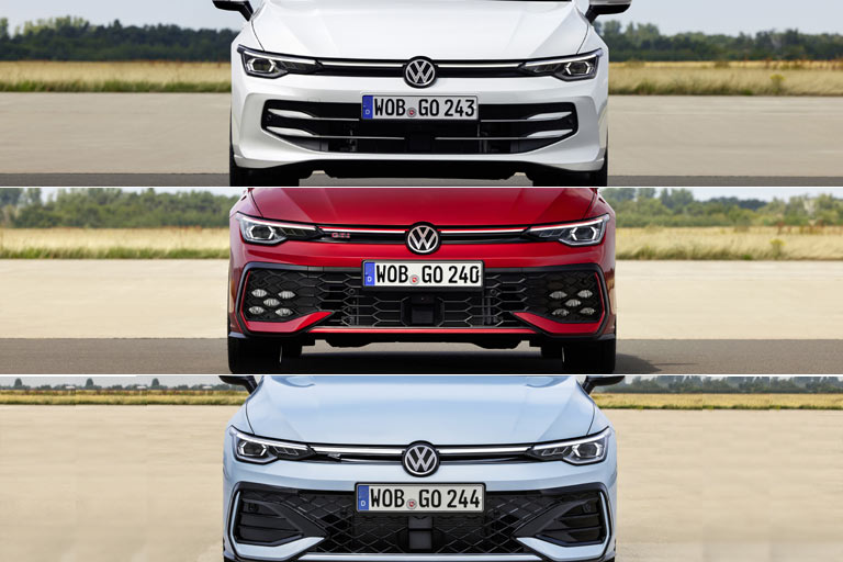 Golf, Golf GTI und Golf R-Line im Vergleich