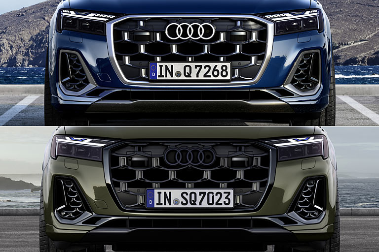 Q7 S-line und SQ7 im Vergleich: Die Unterschiede sind gering. Den normalen Q7 ohne S-line-Exterieur mag Audi noch nicht zeigen