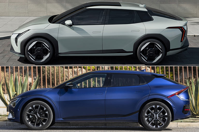 EV4 und EV6 im Vergleich: Motorhaube, C-Säulen und Heckleuchten unterscheiden sich deutlich